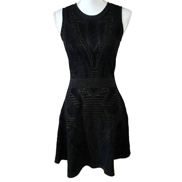 Sandro Paris Size 1 Small Black Textured Metallic Knit Dress - Picture 1 of 6